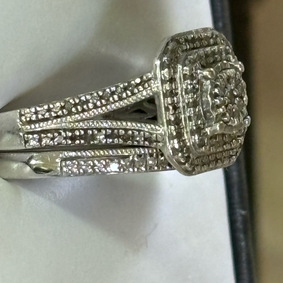 Forever Bride Genuine Diamond Engagement Wedding Band Set - Picture 9 of 11